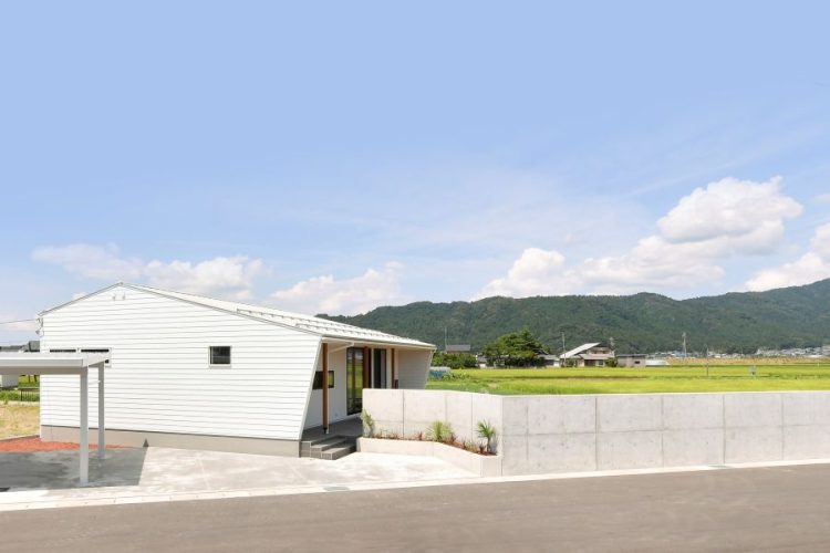 シンプルな白い平屋